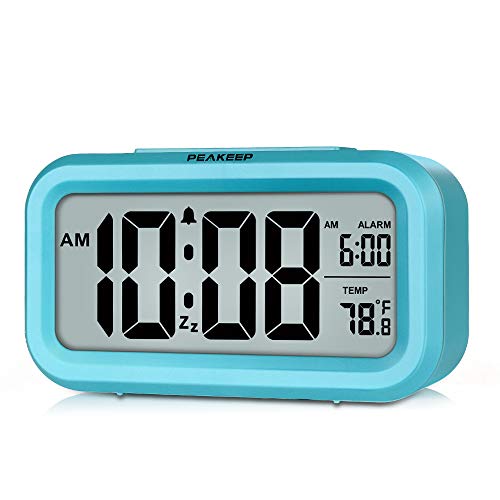 Peakeep Night Light Digital Alarm Clock Battery Operated Indoor Temperature - color: Blue