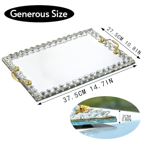 Large Crystal Tray Modern Glass Mirror Jewelry Trinket Trays with Diamond - color: Clear,rectangular2