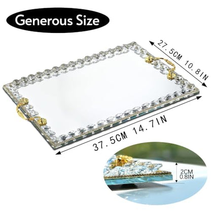 Large Crystal Tray Modern Glass Mirror Jewelry Trinket Trays with Diamond - color: Clear,rectangular2