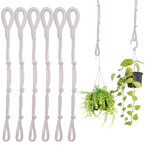 SUMERSHA 6 Pack Adjustable Macrame Plant Hanger Extenders Rope Handmade Woven Hanging Plant Basket Extension for Indoor Outdoor Plant Pot Holder (Style 2, 6) - style: Style 2