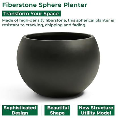21.3"Dia x 14.8"H Extra Large Fiberstone Sphere Planter, Black Round Pot - color: Black, size: Extra Large