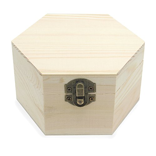 Plain Unfinished Box, Hexagon Unpainted Wooden Jewelry Box DIY Storage Chest Treasure Case (Side Length 2.5" * Height 2.7") - color: Hexagon