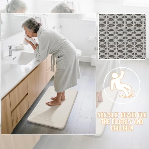 Yimobra Memory Foam Bathroom Mat Set, 24 x 17 & 24 x 20 in, Cream White - color: Cream White, size: 24x17+24x20 Inch