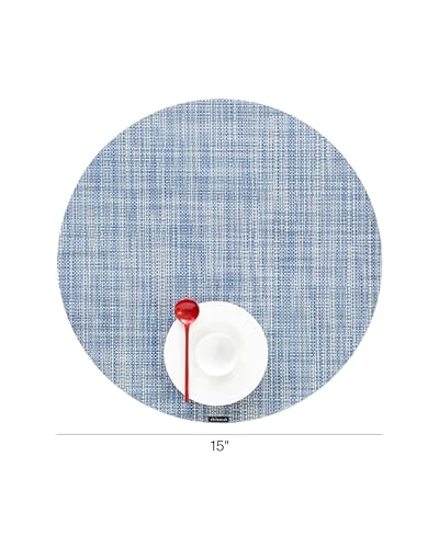 Chilewich Mini Basketweave Placemats, Round Woven Placemats Set of 4 - color: Chambray, size: 15" Round