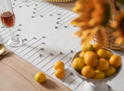 Caflife Grey Beige Cotton Linen Rustic Boho Table Runner 13 x 60 Inch Long - color: Grey Beige, size: 13x60Inch