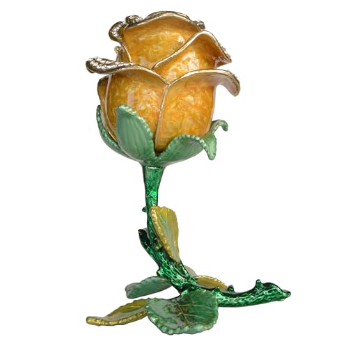 Yellow Rose Trinket Box Hinged Hand-Painted Enameled Figurine Collectible Jewelry Box Ring Holder - color: Yellow Rose