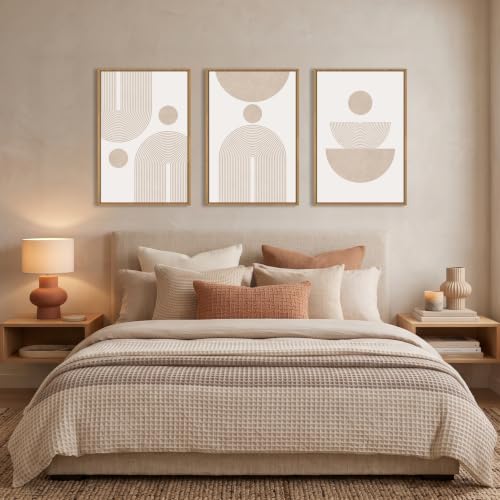 Large Boho Neutral Beige Framed Canvas Wall Art Set-16"x24"x3 - color: Boho Beige Arch Wall Art, size: 16"Lx24"W