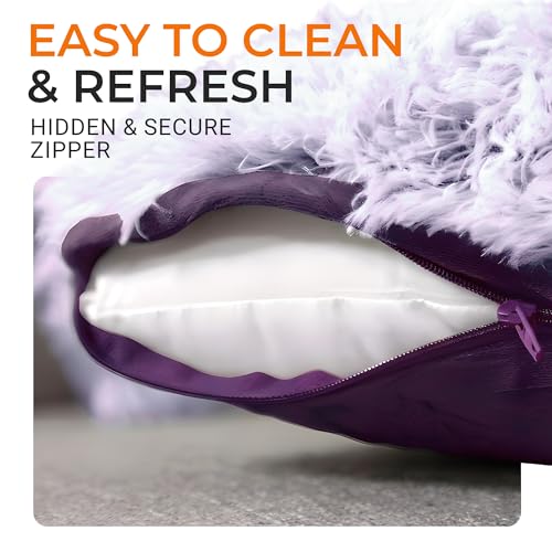 Cheer Collection Throw Pillows for Couch and Bed, Soft Shaggy Throw Pillows with Inserts Included, Cozy Long Hair Faux Fur Pillows - Set of 2-12" x 20" - Purple - color: Purple Ombre, size: 12" x 20"