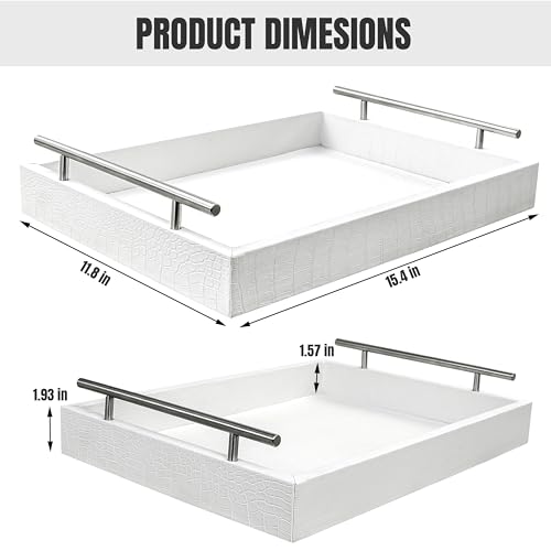 White Faux Leather Serving Tray, 16" x 12" Rectangular - color: Matte White