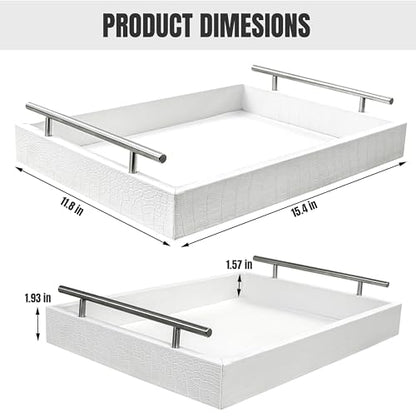 White Faux Leather Serving Tray, 16" x 12" Rectangular - color: Matte White