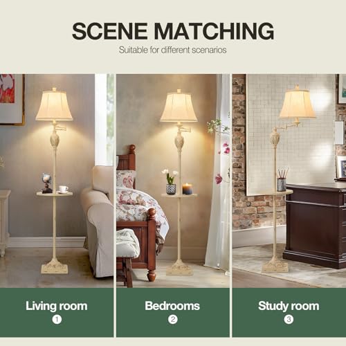 Traditional Floor Lamp with Tray, Remote Dimmable, 350° Swing Arm and White - color: White-1