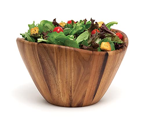 Lipper International Acacia Wave Serving Bowl for Fruits or Salads, Large, 12" Diameter x 7" Height, Single Bowl - size: 12 inches (D) x 7 inches (H)