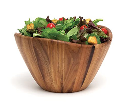 Lipper International Acacia Wave Serving Bowl for Fruits or Salads, Large, 12" Diameter x 7" Height, Single Bowl - size: 12 inches (D) x 7 inches (H)