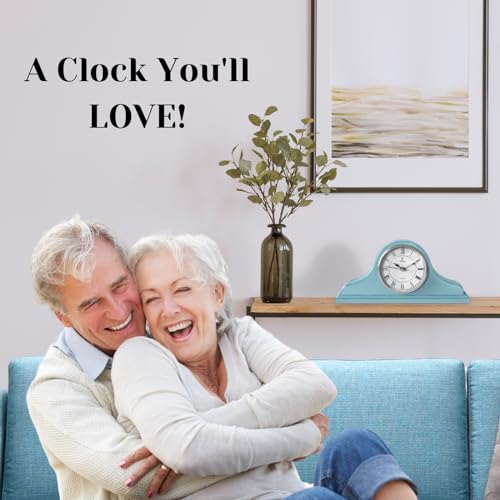 Mantel Clock for Fireplace, Teal Wooden Farmhouse Silent Mantle Clock - color: Teal