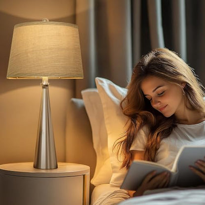Oneach 25.75" Modern Table Lamp for Bedroom Set of 2, USB C Port, Silver - color: Brushed Nickel