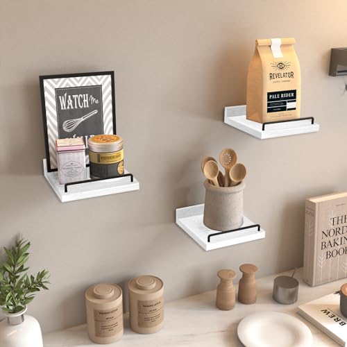 RYOFOBETTO Small Floating Shelf, 6 X 6 Inches Farmhouse Wall Shelves for Living Room, Bedroom, Picture Frames, Plants, Kitchen, Set of 3 (White and Black) - color: White and Black, size: 6"
