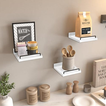 RYOFOBETTO Small Floating Shelf, 6 X 6 Inches Farmhouse Wall Shelves for Living Room, Bedroom, Picture Frames, Plants, Kitchen, Set of 3 (White and Black) - color: White and Black, size: 6"
