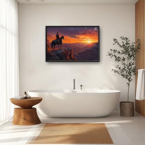 Trulave Framed Large Western Cowboy Wall Art for Living Room 36''x24'' - color: Western Cowboy, size: 36"L x 24"W