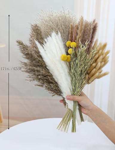 xin's convey 118PCS Dried Flowers Bouquet,(Vase Not Included), Dried Pampas Grass, Reed,Pompas Grass, Boho Wedding Reception,Table Centerpiece Decoration. - color: Light Yellow