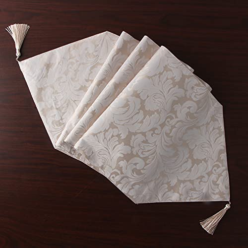 EHouseHome Jacquard Damask Reversible Beige Table Runners with Tassels 13 x 72 inch Wrinkle and Water Resistant Spill-Proof Decorative Dining and Wedding Runners - color: Beige With Tassels