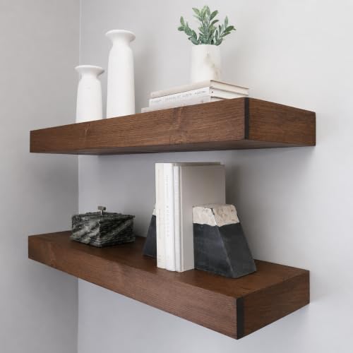 Urbandi Modern Floating Shelves 3 Inches Thick for Wall, Wide Shelves for Kitchen, Living Room, Bedroom, and Bathroom, Natural Pine Wood, Rustic Wooden Shelf, (Set of 2) (Provincial, 24Lx3Hx8D) - color: Provincial, size: 24Lx3Hx8D