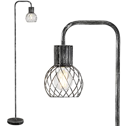Industrial Floor Lamp, Antique Silver Standing Lamp Modern with 6W LED Bulb, Foot Switch, Metal Tall Lamps for Living Room, Bedroom, Office, Den, Vintage Stand Up Lamp, Minimalist Farmhouse Floor Lamp - style: Antique Silver Industrial Floor Lamp