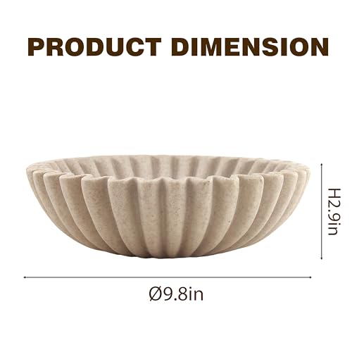 10'' Large Ruffle Decorative Fruit Bowl for Entryway Coffee Table Scalloped Purse Key Holder Kitchen Countertop Console Modern Organic Home Decor, Artificial Stone Beige - color: Beige