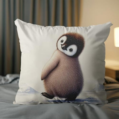 Baby Penguin Pillow Cover 18x18 Inches, Cute Winter Nursery Decor - color: Tilted Baby Penguin