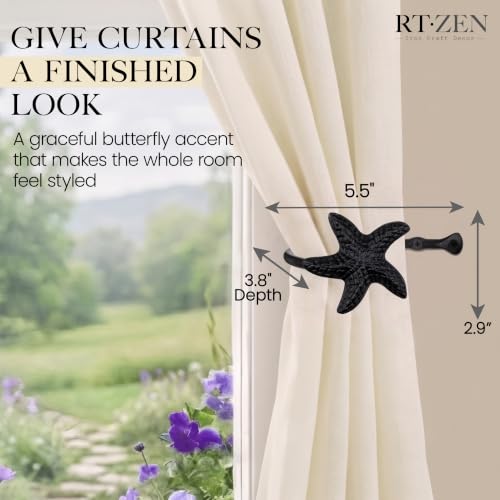 RTZEN Metal Curtain Tiebacks, Drapery Holders for Wall, 2 Pcs - size: Medium, style: Starfish