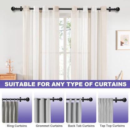 Heavy Duty Steel Curtain Rod 1 Inch Diameter - Adjustable 30-144 Inches for Windows, Room Dividers and Indoor/Outdoor Use - Rust-Resistant Matte Black Finish, Sturdy Metal Brackets Included - size: 30" - 144"