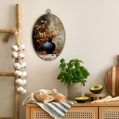 SHQIEUDH Rustic Farmhouse Fall Botanical Oval Wall Art 8.6x11.4In - color: fall-05