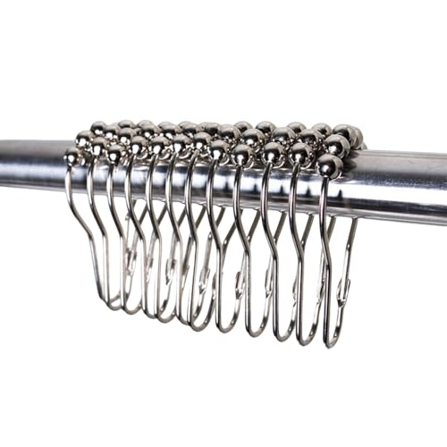 Shower Curtain Hooks, Decorative Rust Proof Stainless Steel Shower Curtain Hooks for Bathroom Shower Rods Set of 12, Polished Nickel (Chrome，12pcs)