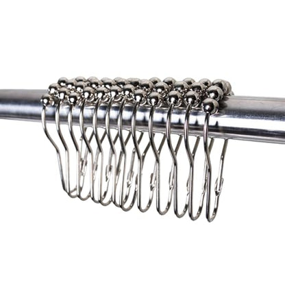 Shower Curtain Hooks, Decorative Rust Proof Stainless Steel Shower Curtain Hooks for Bathroom Shower Rods Set of 12, Polished Nickel (Chrome，12pcs)