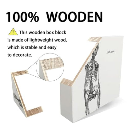 Halloween Gothic Skeleton Anatomy Wooden Box Sign Desk Decor - color: Spooky Skull