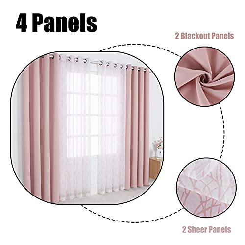 BONZER 침실 거실용 패널 4개 세트 믹스 앤 매치 커튼 - color: 블러쉬, size: 54"W x 63"L (Pack of 4)