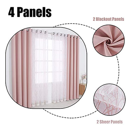 BONZER 4 패널 세트 믹스 앤 매치 커튼 거실용 그레이 다크 - color: 블러쉬, size: 54"W x 108"L (Pack of 4)