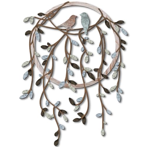 Ferraycle Metal Wall Art Bird Branches Hanging Ornament, Dark Color - color: Dark Color