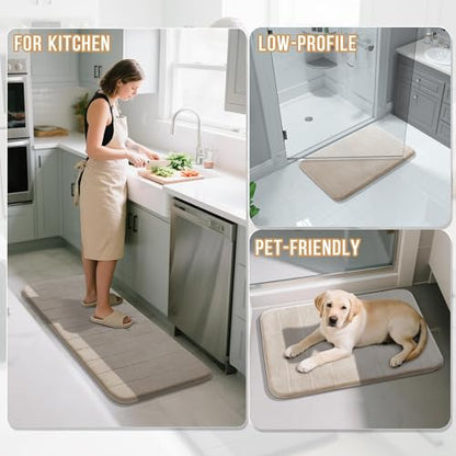 Yimobra Large Memory Foam Bathroom Mat Set, 44 x 24 & 24 x 17 in, Beige - color: Beige, size: 44x24+24x17 Inch