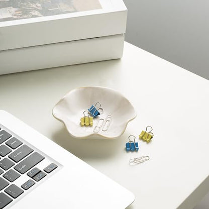 Ceramic Ring Dish, Jewelry Trinket Tray for Rings and Earrings - color: White Surface
