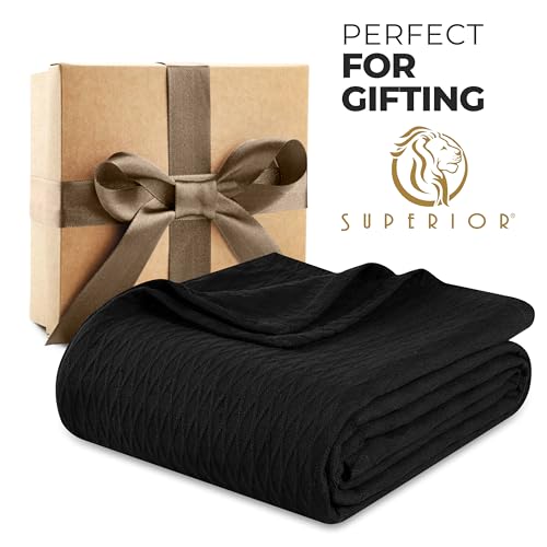 Superior Cotton Blanket, Lightweight, Breathable Bedding, Throw, Black - color: Black, size: Throw