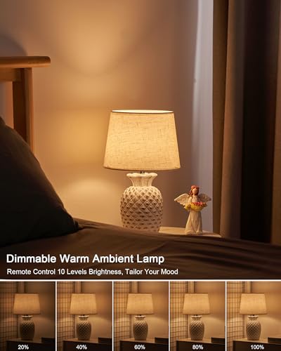 UMEXUS 13" Small Rechargeable Cordless Table Lamp, Pineapple Ceramic Base
