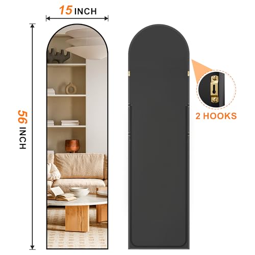 Arched Full Length Mirror, 56"x15" Standing Body Mirror for Wall, Black - color: Matte Black, size: 56"L x 15"W