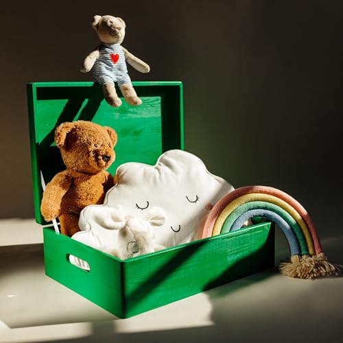 Creative Deco XL Green Wooden Box Storage with Hinged Lid - color: Green, size: XL | Handles