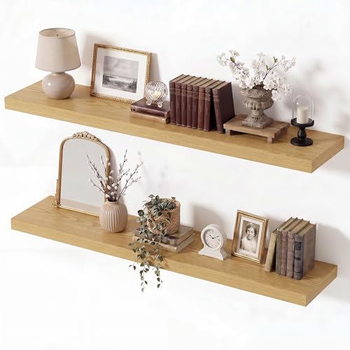 Vivelove Oak Floating Shelves 36 x 8 Inch, 8 Inch Deep Shelf, Set of 2 - color: Oak, size: 36"Wx8"Dx1.4"H