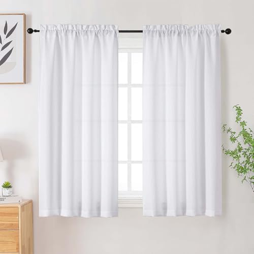 White Curtains for Bedroom Living Room 54 Inch Length 2 Panels Set, Soft Solid Faux Linen Textured Small Curtains Light Filtering Rod Pocket Drapes, White, 2 Pcs Each 40Wx54L Inch - color: White, size: 40"W x 54"L (Pack of 2)
