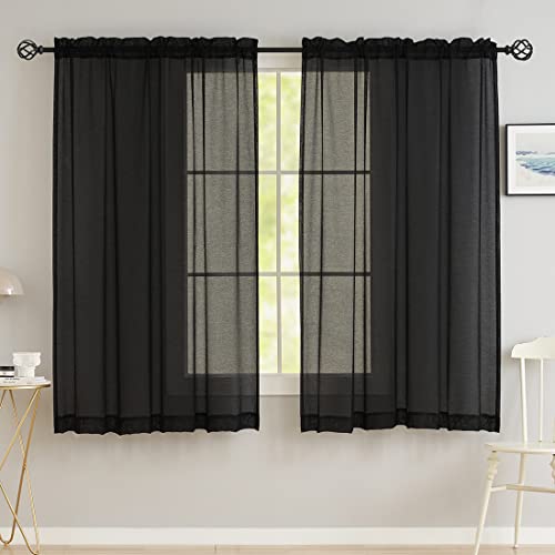 Sheer Curtains for Living Room, Bedroom, 52"Wx 45"L, Black, 2 Panels - color: Black, size: 52"W x 45"L (Pack of 2)