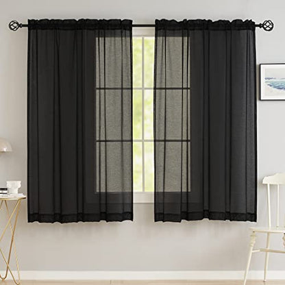 Sheer Curtains for Living Room, Bedroom, 52"Wx 45"L, Black, 2 Panels - color: Black, size: 52"W x 45"L (Pack of 2)