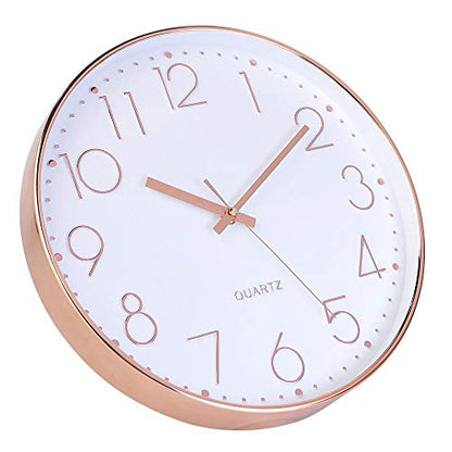 jomparis 12 Inch Battery Operated Silent Non-Ticking Wall Clock, Quality Quartz Sweep Rose Gold Wall Clock for Home Bedroom School - color: 1 Pack - Rose Gold, size: 12 Inch