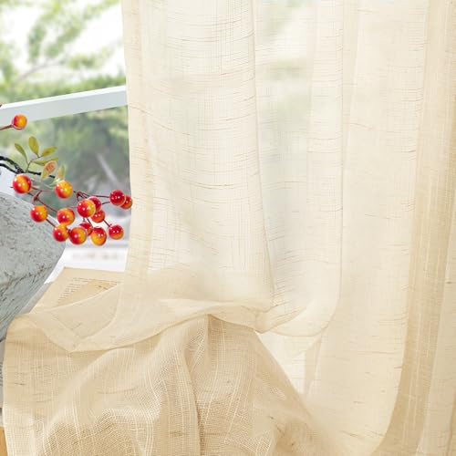 YoungsTex 리넨 시어 주방 창문 커튼 101.6cm 길이 소형 드레이프 - color: 크림 베이지., size: 34"W x 40"L (Pack of 2)