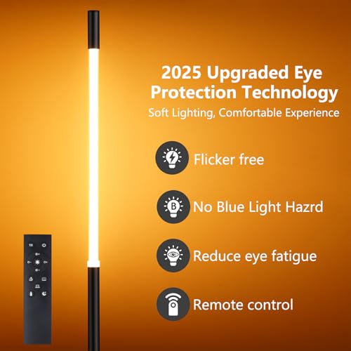 NUÜR Modern Black Floor Lamp, Dimmable LED Standing Lamp with Remote - style: Slim Linear Floor Lamp